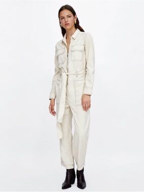 Zara Cream Utility Tie-Waist Jumpsuit